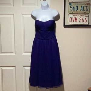 Maggie London 100% Silk Purple Strapless MIDI Dress - Size 8